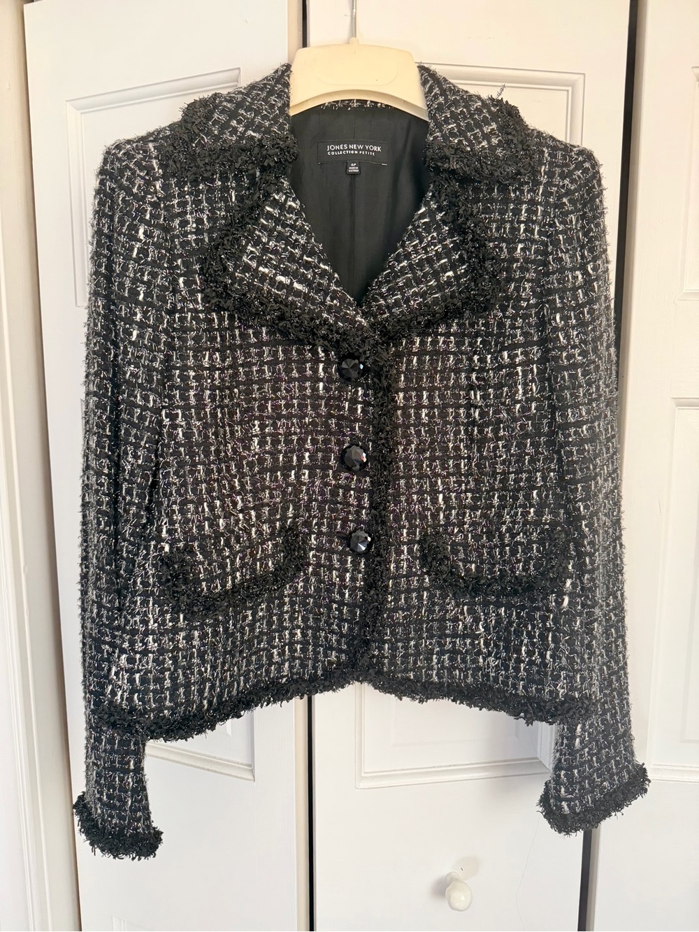 Jones New York Black and White Bouclé Tweed Blazer 4P
